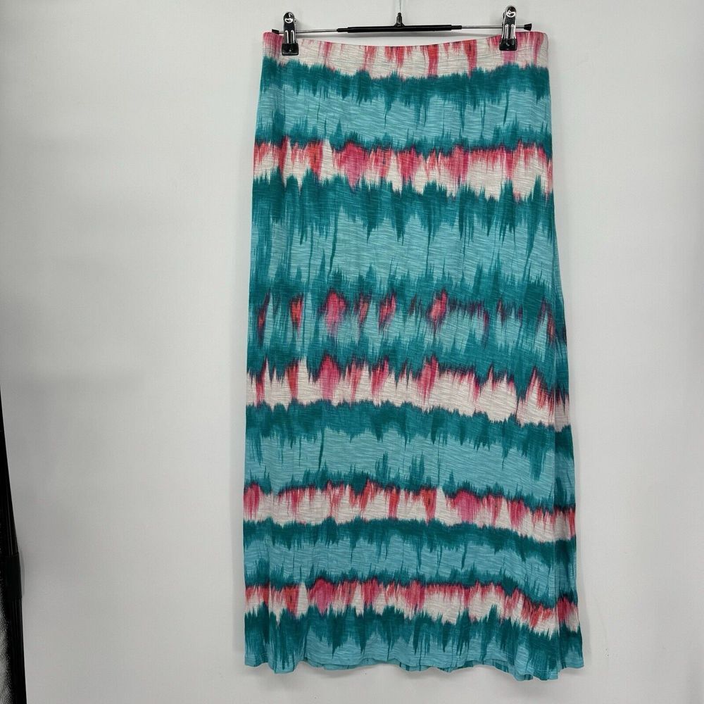 Tommy‎ Bahama Small Maxi Skirt Womens Teal Pink Ikat Stripe Elastic Waist Long - Picture 5 of 6